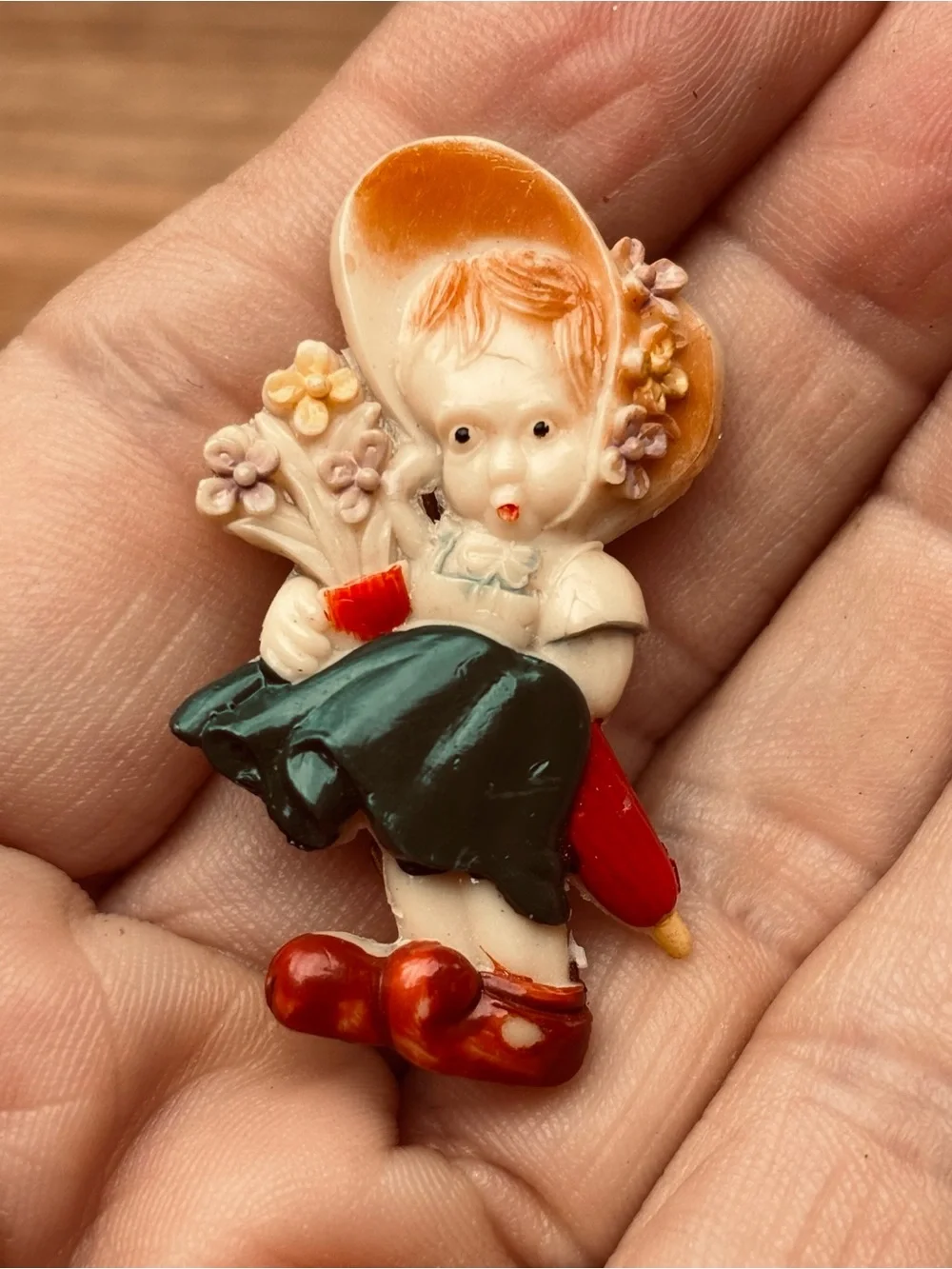 Vintage celluloid Girl Figurine Brooch